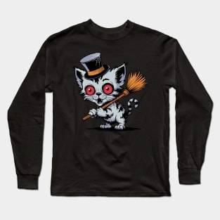 Cute Zombie Cat Top Hat Long Sleeve T-Shirt